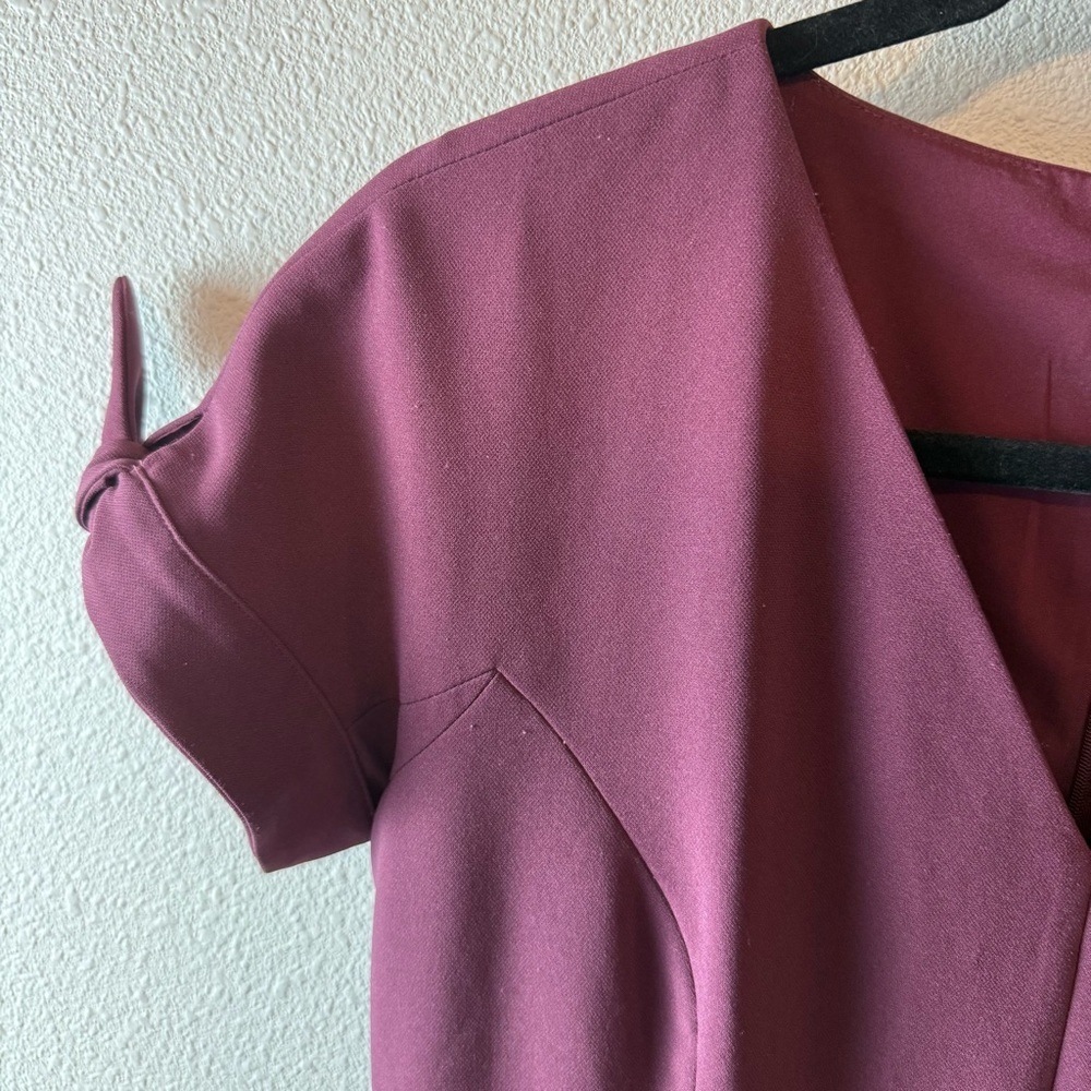 Gal Meets Glam Collection Serena Tie Cuff Fit and Flare Dress Burgundy 4 - Picture 7 of 14